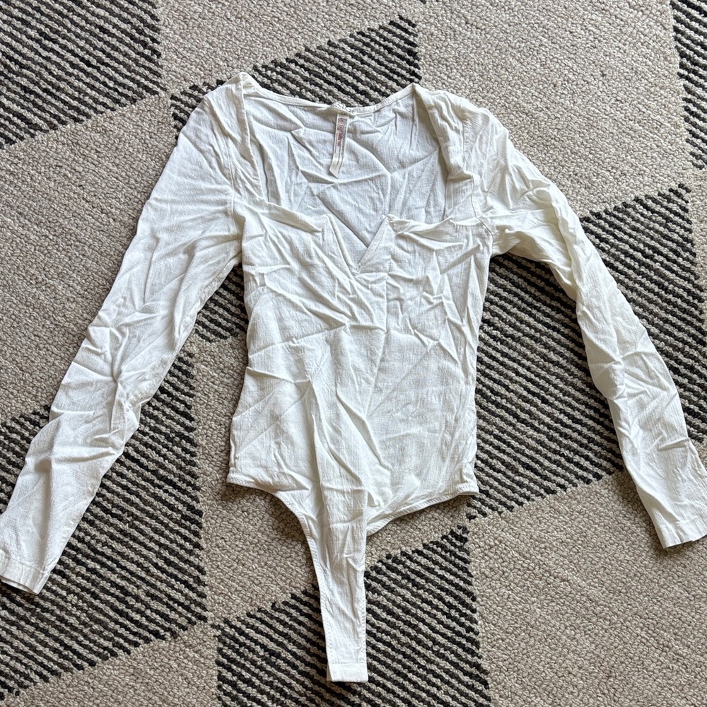 Free People Off-White Long Sleeve Bodysuit
